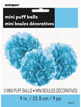 Powder Blue Mini Puffball Hanging Decorations 3pk
