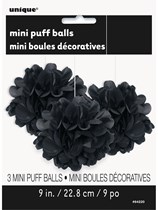 Black Mini Puffball Hanging Decorations 3pk
