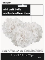 White Mini Puffball Hanging Decorations 3pk