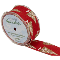 Red & Gold Christmas Tree Satin Wired Edge 38mm Ribbon 10yds