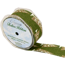 Green & Gold Christmas Tree Satin Wired Edge 38mm Ribbon 10yds