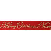 Red & Gold Merry Christmas Wired Edge 63mm Ribbon 10yds