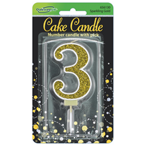 Number 3 Sparkling Fizz Gold Candle