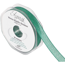 Green Eleganza 15mm Woven Metallic Shimmer Ribbon 20m
