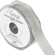 Silver Eleganza 25mm Woven Metallic Shimmer Ribbon 20m