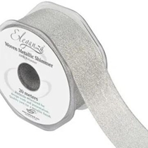Silver Eleganza 38mm Woven Metallic Shimmer Ribbon 20m