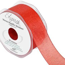 Red Eleganza 38mm Woven Metallic Shimmer Ribbon 20m