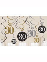 Gold Celebration 30th Birthday Hanging Swirl Decorations 12pk
