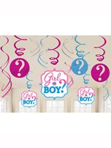 Gender Reveal Boy or Girl Hanging Swirl Decorations 12pk