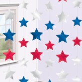 Red, Silver & Blue Star String Decorations 6pk