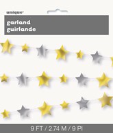 Silver and Gold Stars 9ft Garland