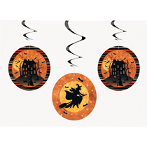 Halloween Witch & Haunted House Swirl Decorations 3pk