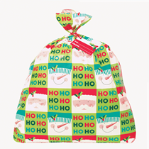 Christmas Holly Santa Jumbo Plastic Gift Bag & Tag