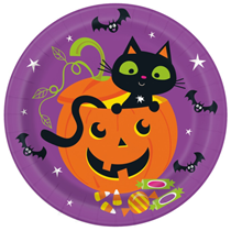 Halloween Cat & Pumpkin 9" Round Plates 8pk