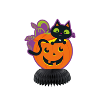 Halloween Cat & Pumpkin Honeycomb Centrepiece 3pk