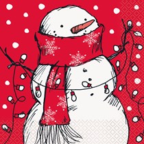 Christmas Snowman Red Lunch Napkin 16pk