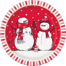 Christmas Snowman Red 9" Paper Plates 8pk