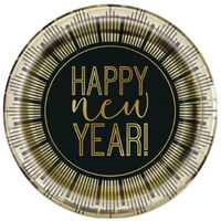 Roaring New Years Gold & Black 9" Round Paper Plates 8pk