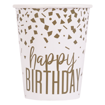 Gold Confetti Happy Birthday 9oz Paper Cups 8pk