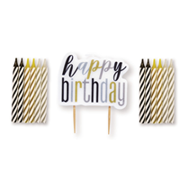 Black Glitz Happy Birthday Pick & 6 Candles