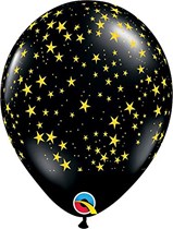 Onyx Black With Yellow Stars 11" Latex Balloons 25pk