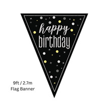 Black Glitz Happy Birthday Prismatic Foil Flag Banner 9ft
