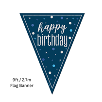 Blue Glitz Happy Birthday Prismatic Foil Flag Banner 9f