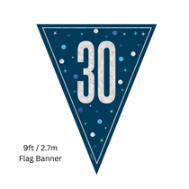 Blue Glitz Age 30 Prismatic Foil Flag Banner 9ft