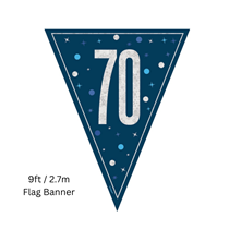 Blue Glitz Age 70 Prismatic Foil Flag Banner 9ft