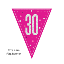 Pink Glitz Age 30 Prismatic Foil Flag Banner 9ft