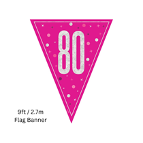 Pink Glitz Age 80 Prismatic Foil Flag Banner 9ft
