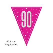 Pink Glitz Age 90 Prismatic Foil Flag Banner 9ft