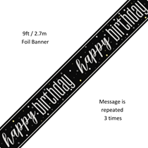 Black Glitz Happy Birthday Foil Banner 9ft