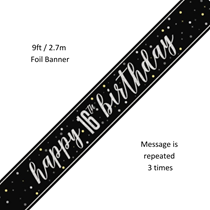 Black Glitz Happy 16th Birthday Pristmatic Foil Banner 9f