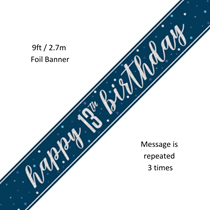 Blue Glitz Happy 13th Birthday Prismatic Foil Banner 9ft