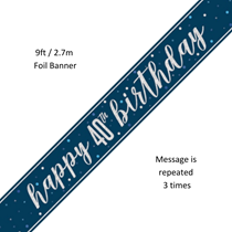 Blue Glitz Happy 40th Birthday Prismatic Foil Banner 9ft