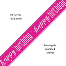 Pink Glitz Happy Birthday Prismatic Foil Banner 9ft