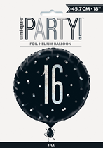 Black Glitz 16th Birthday Prismatic 18" Foil Balloon