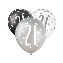 Black, Silver & White Glitz 21st Birthday Latex Balloons 6pk