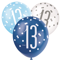 Blue & White Glitz 13th Birthday Latex Balloons 6pk