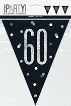 Black Glitz 60th Birthday Foil Flag Banner 9ft