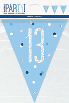 Blue Glitz 13th Birthday Foil Flag Banner 9ft