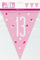 Pink Glitz 13th Birthday Foil Flag Banner 9ft
