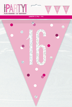Pink Glitz 16th Birthday Foil Flag Banner 9ft