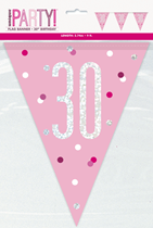 Pink Glitz 30th Birthday Foil Flag Banner 9ft