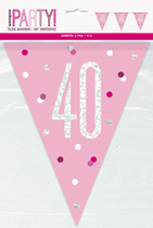 Pink Glitz 40th Birthday Foil Flag Banner 9ft