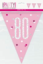 Pink Glitz 80th Birthday Foil Flag Banner 9ft