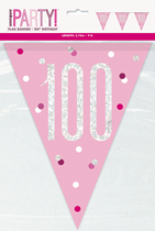 Pink Glitz 100th Birthday Foil Flag Banner 9ft