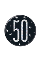 Black Glitz 50th Birthday 3" Badge
