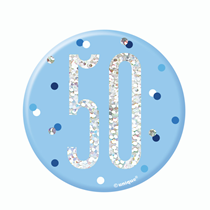 Blue Glitz 50th Birthday 3" Badge